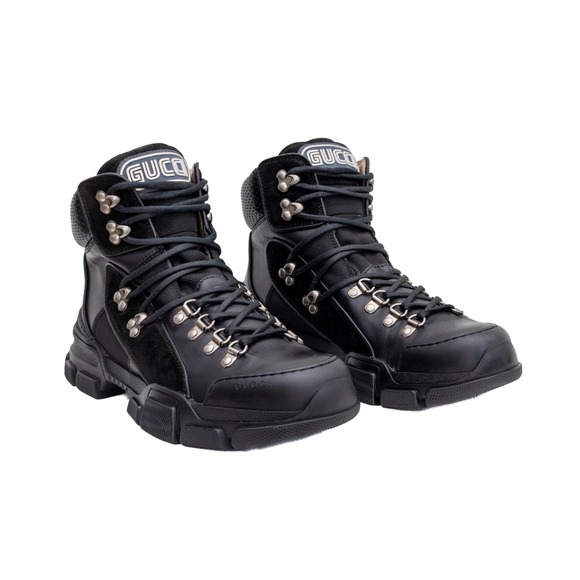 Gucci Flashtrek Black Leather High Top Hiking Boots Mens Size UK 7 US 8 Chunky